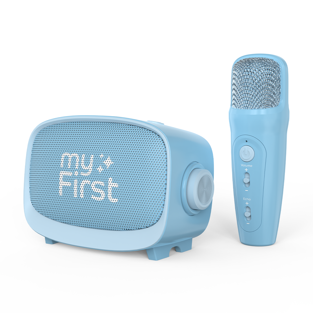 myFirst Voice 2 Kids Karaoke Speaker with Wireless Microphone - Blue - angled view