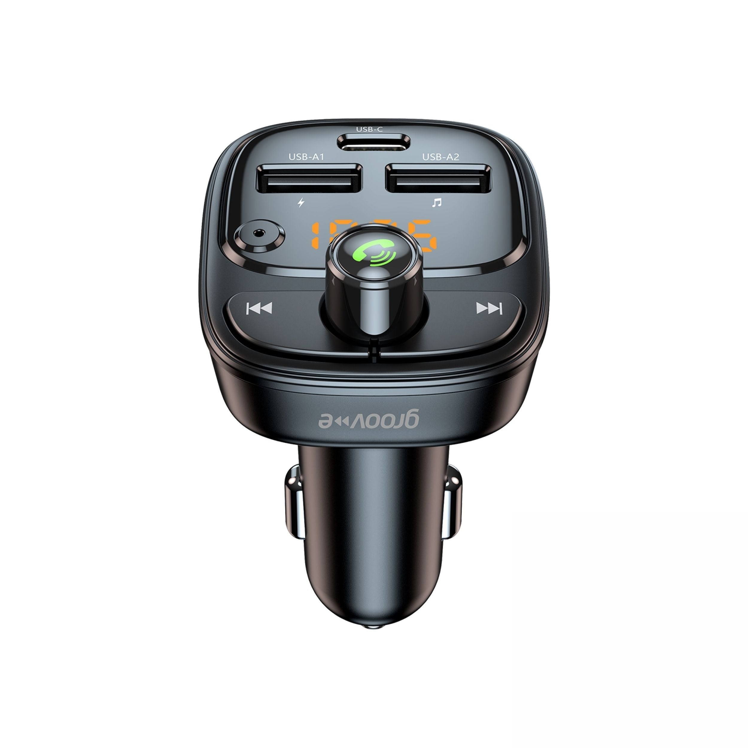 Groov-e Bluetooth FM Transmitter with USB-A and USB-C Charging Black - official product image