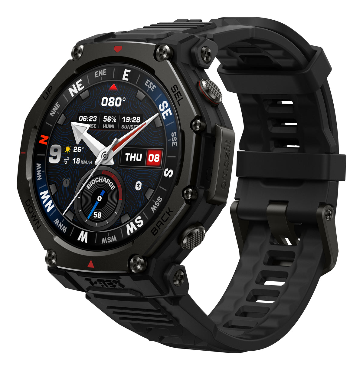 Amazfit T-Rex 3 Pro 48mm Smartwatch - Tactical Black - angled view, left