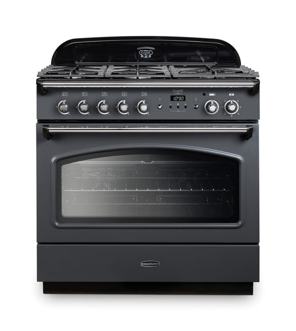 Rangemaster Classic FX 90 Dual Fuel range cooker in Slate with Chrome trim