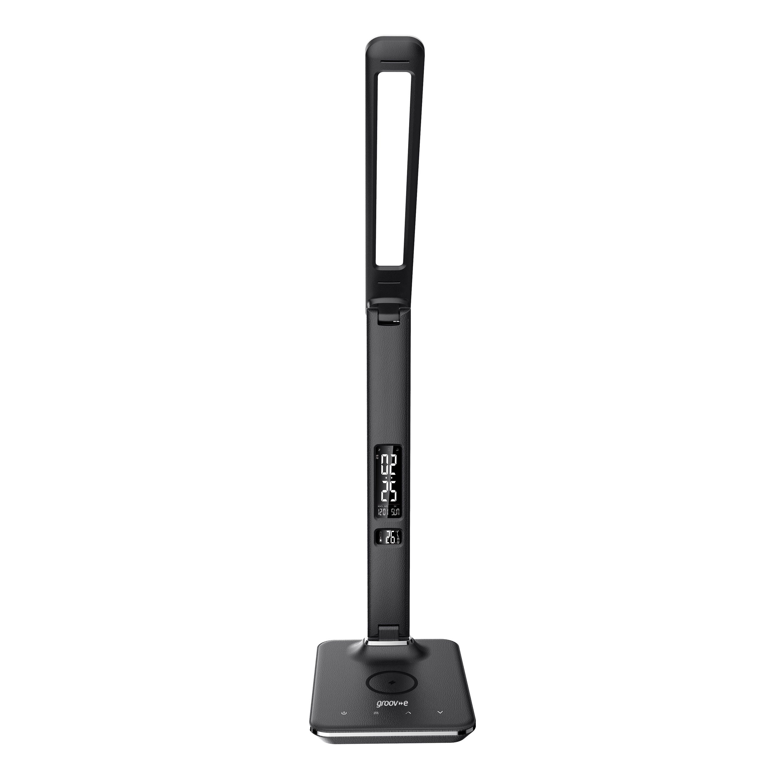 Groov-e Ares LED Desk Lamp with Wireless Charging and Clock Black - official product image