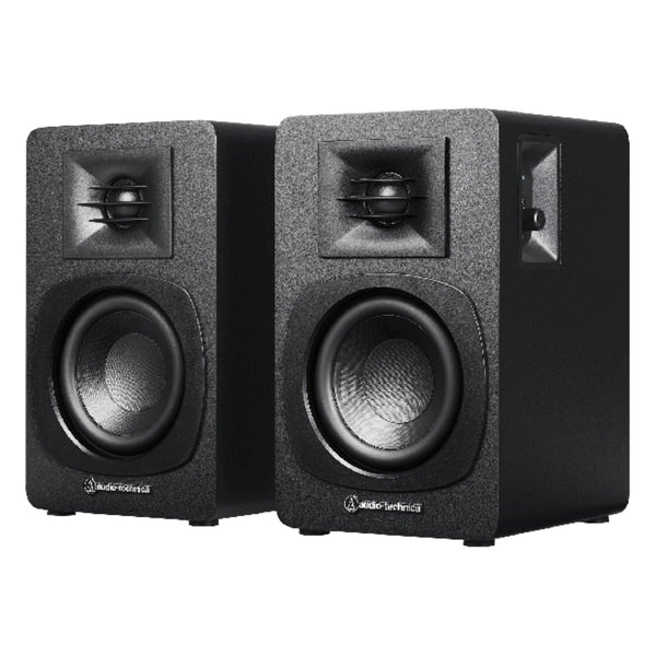 Audio-Technica AT-SP3X black powered speakers front view