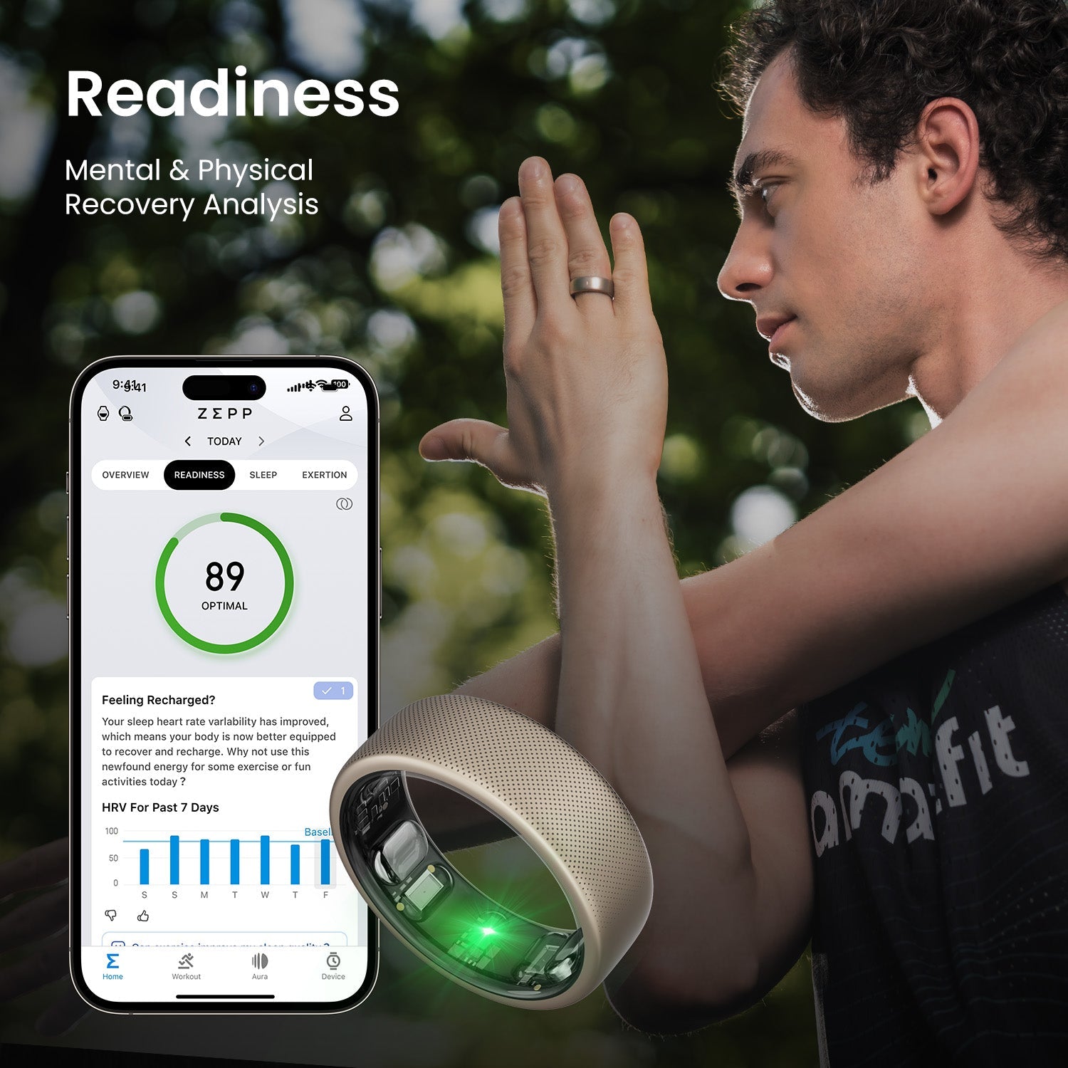 Amazfit Helio Smart Ring – Titanium Health Tracker (Ring Size 12)