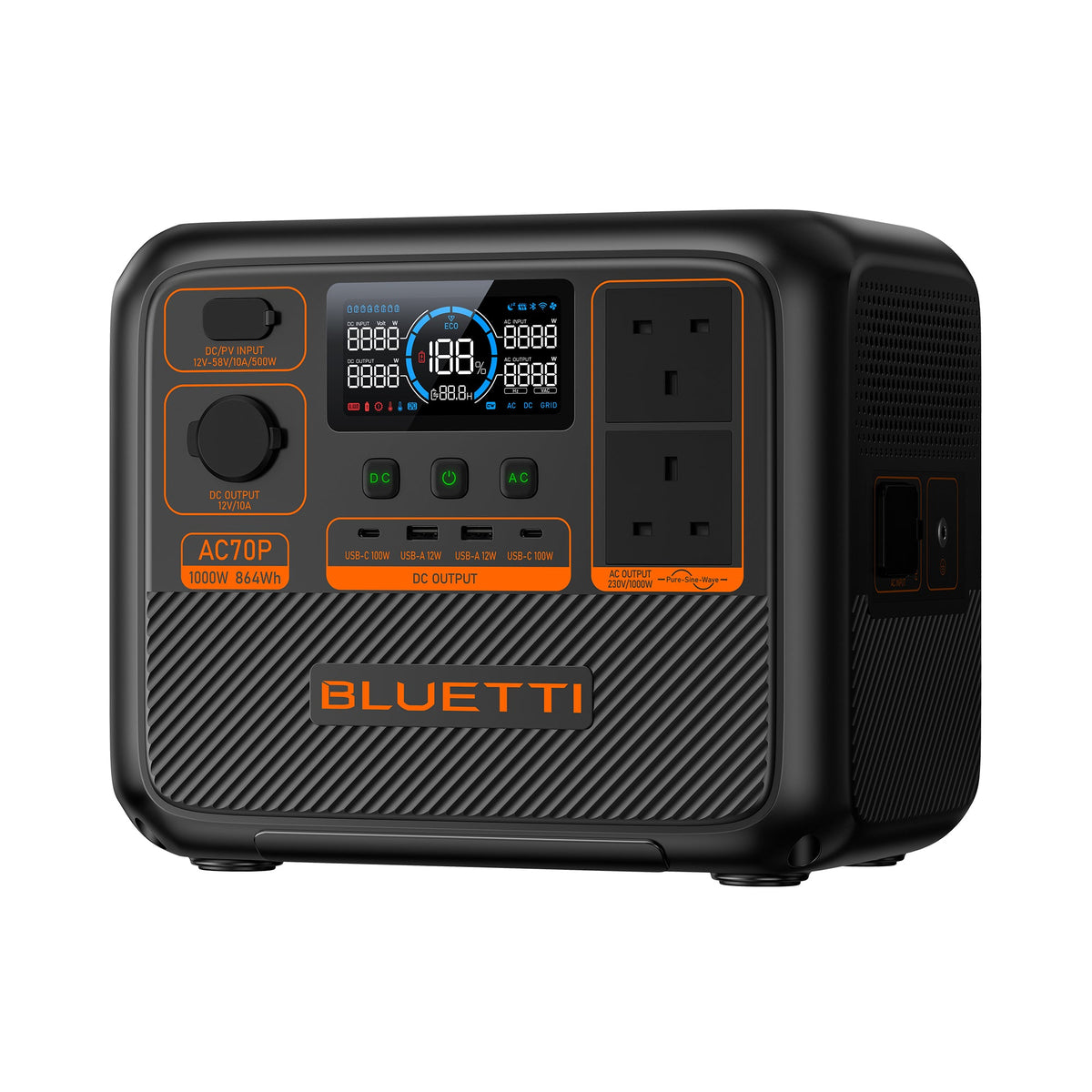 BLUETTI AC70P 864Wh 1,000W Portable Power Station - side port