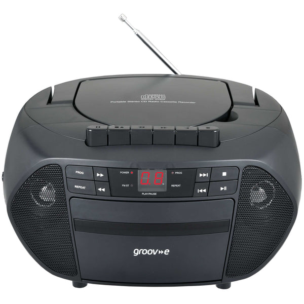 Groov-e Traditional Boombox CD Cassette and FM Radio Black - official product image