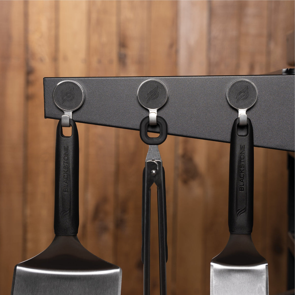 Blackstone Grease Gate and Tool Holder Combo - hooks holding tongs