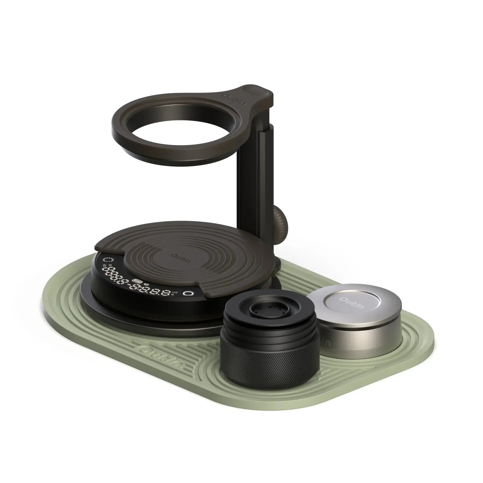 Outin Silicone Coffee Mat in green with geometric ridged surface