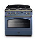 Rangemaster Classic FX 90 Dual Fuel range cooker in Stone Blue with Brass trim