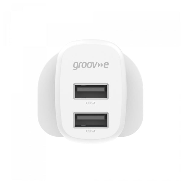 Groov-e Dual USB-A Wall Charger 12W White - official product image