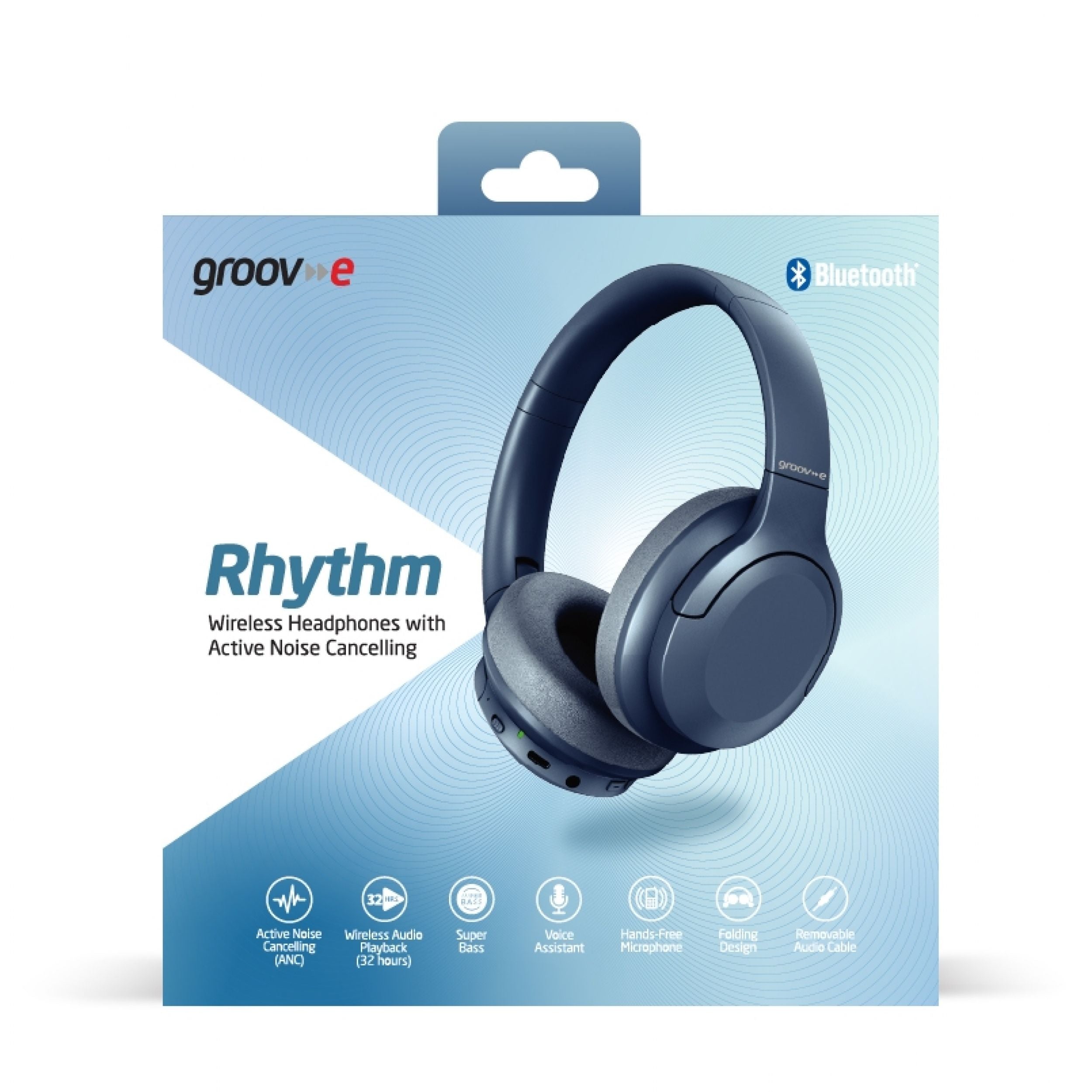 Groov-e Rhythm ANC Wireless Headphones Blue - official product image