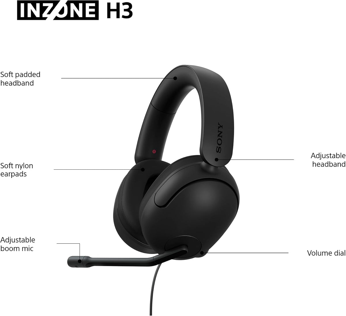 Sony INZONE H3 Wired Gaming Headset - Black - feature diagram