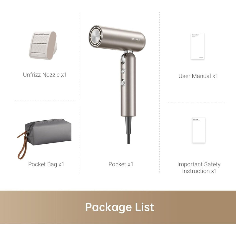 Dreame Pocket High-Speed Foldable Hair Dryer | Pocket | AHD51-GOLD