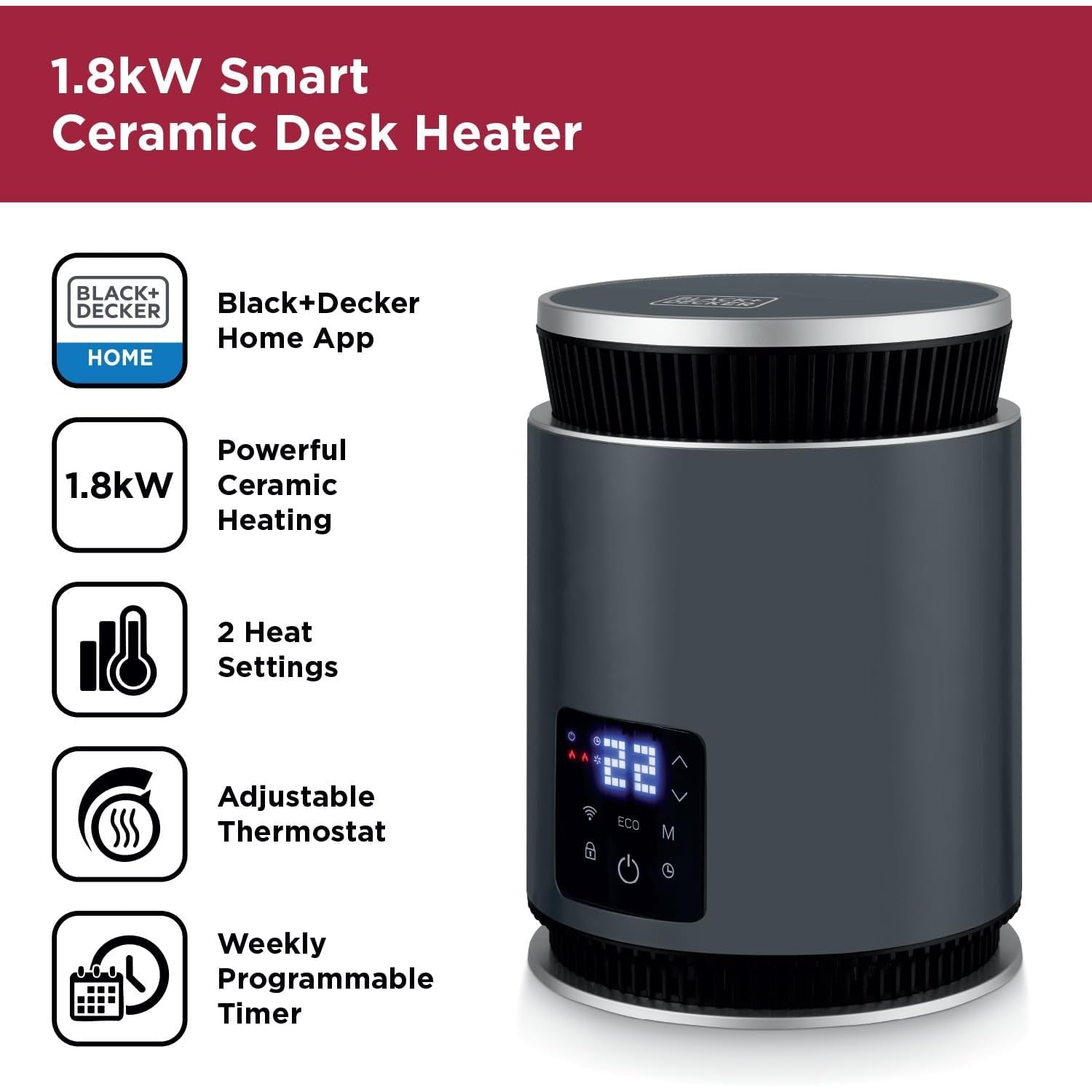 BLACK+DECKER Smart Ceramic Heater Black 1800W | BXSH37030GB