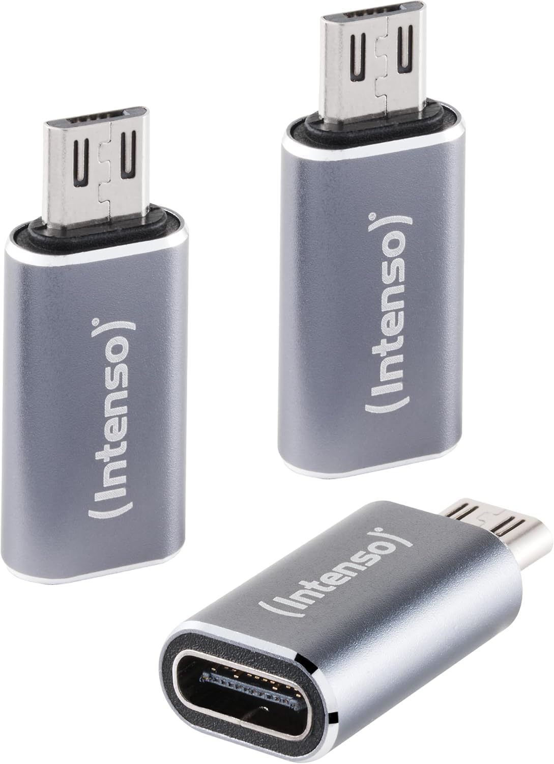 Intenso C480M USB-C to microUSB Adapter, 3 Pack - Grey - front view