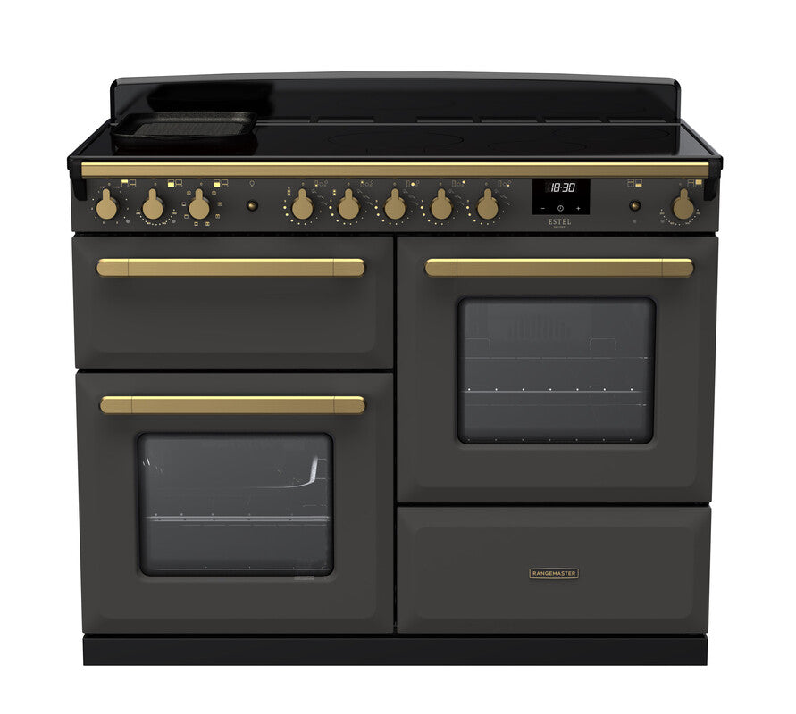 Rangemaster Estel Deluxe 110 Induction range cooker in Slate with Brass trim