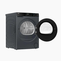 Haier X Series 5 9kg Heat Pump Tumble Dryer - Graphite - door open, angled