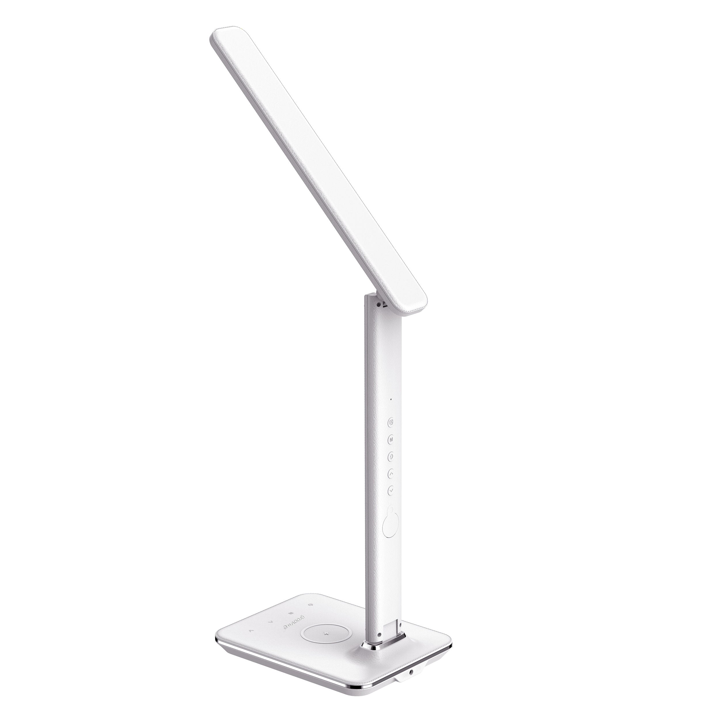Groov-e Ares LED Desk Lamp with Wireless Charging and Clock White - official product image