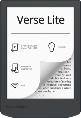 PocketBook Verse Lite - 6" E Ink Carta E-Reader - Midnight Grey | 253-PB619-T-WW