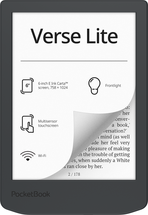 PocketBook Verse Lite - 6" E Ink Carta E-Reader - Midnight Grey | 253-PB619-T-WW