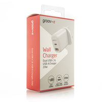 Groov-e 20W USB-C and USB-A Wall Charger White - official product image