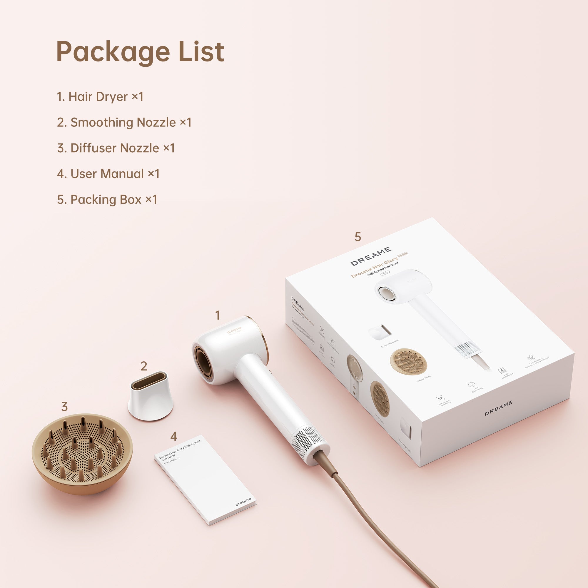 Dreame Hair Glory Combo High-Speed Hair Dryer White product image