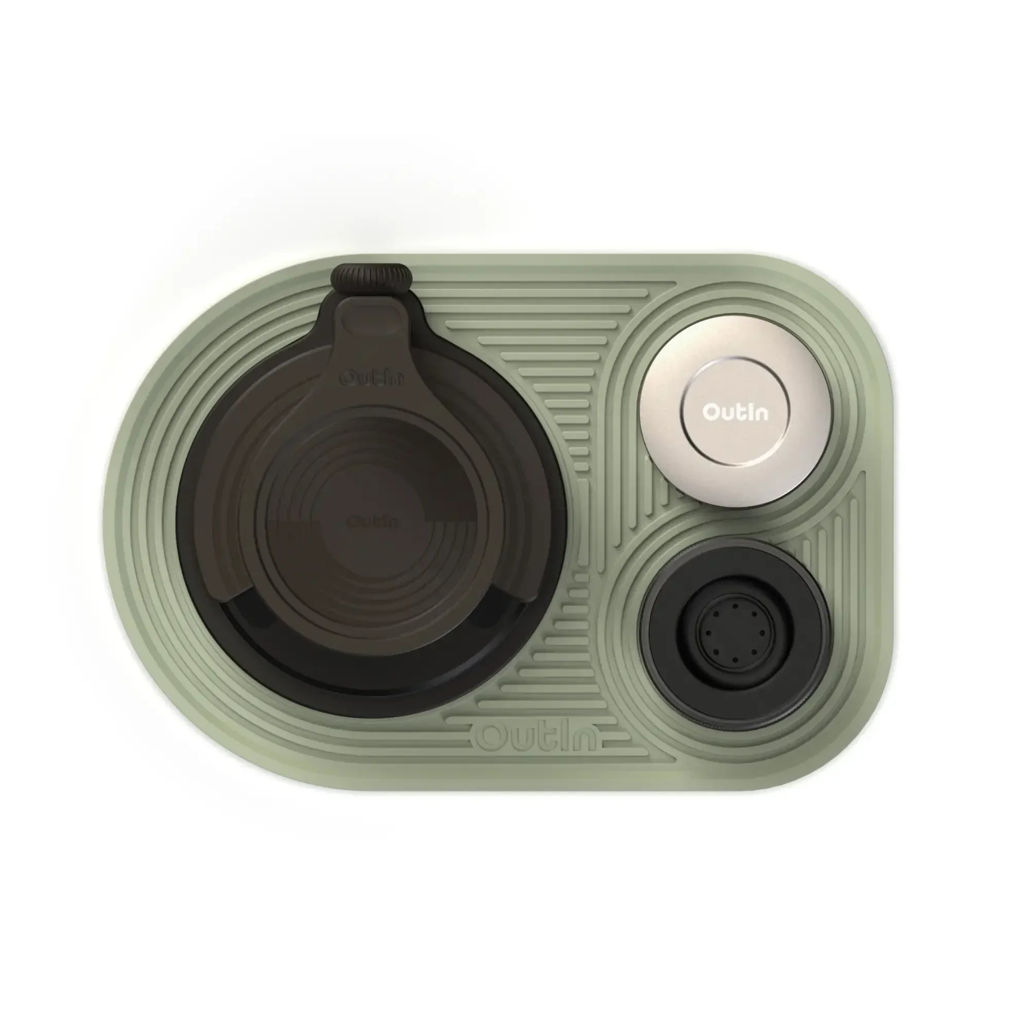 Outin Silicone Coffee Mat in green with geometric ridged surface