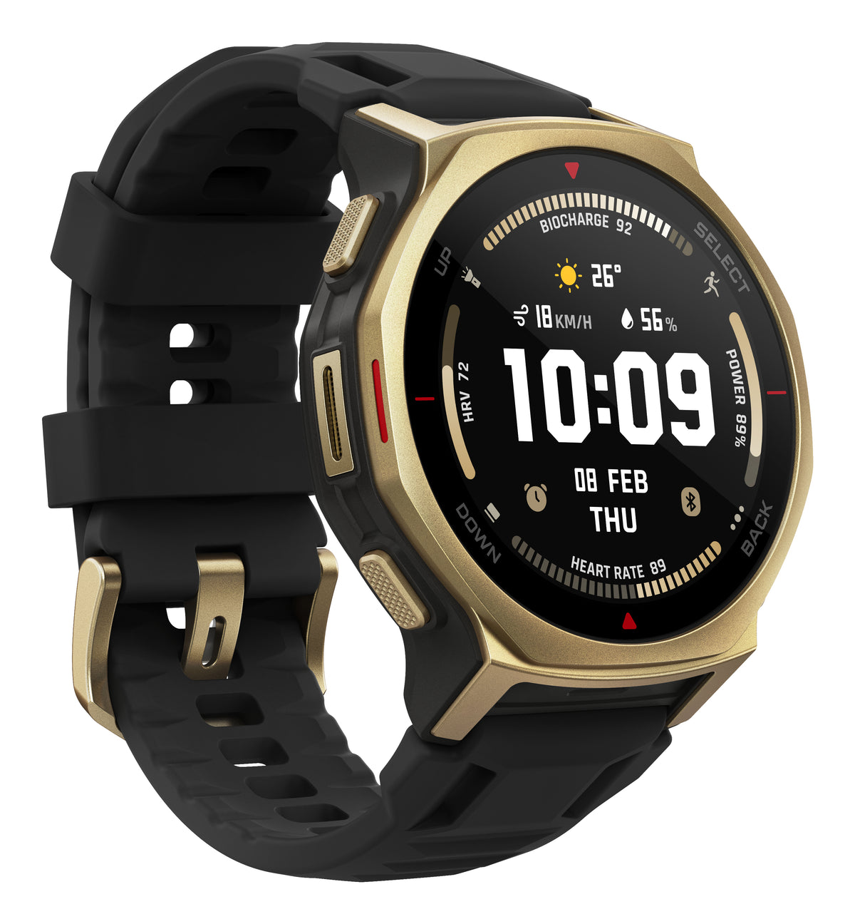 Amazfit T-Rex 3 Pro 44mm Smartwatch - Black Gold - angled view, right