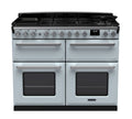 Rangemaster Estel Deluxe 110 Dual Fuel range cooker in Misty Blue with Chrome trim