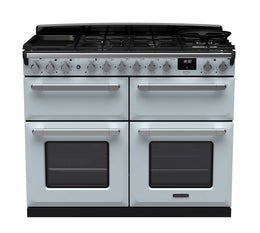 Rangemaster Estel Deluxe 110cm Dual Fuel Range Cooker - Misty Blue with Chrome Trim | ESDLB110DFPMSB/CM1