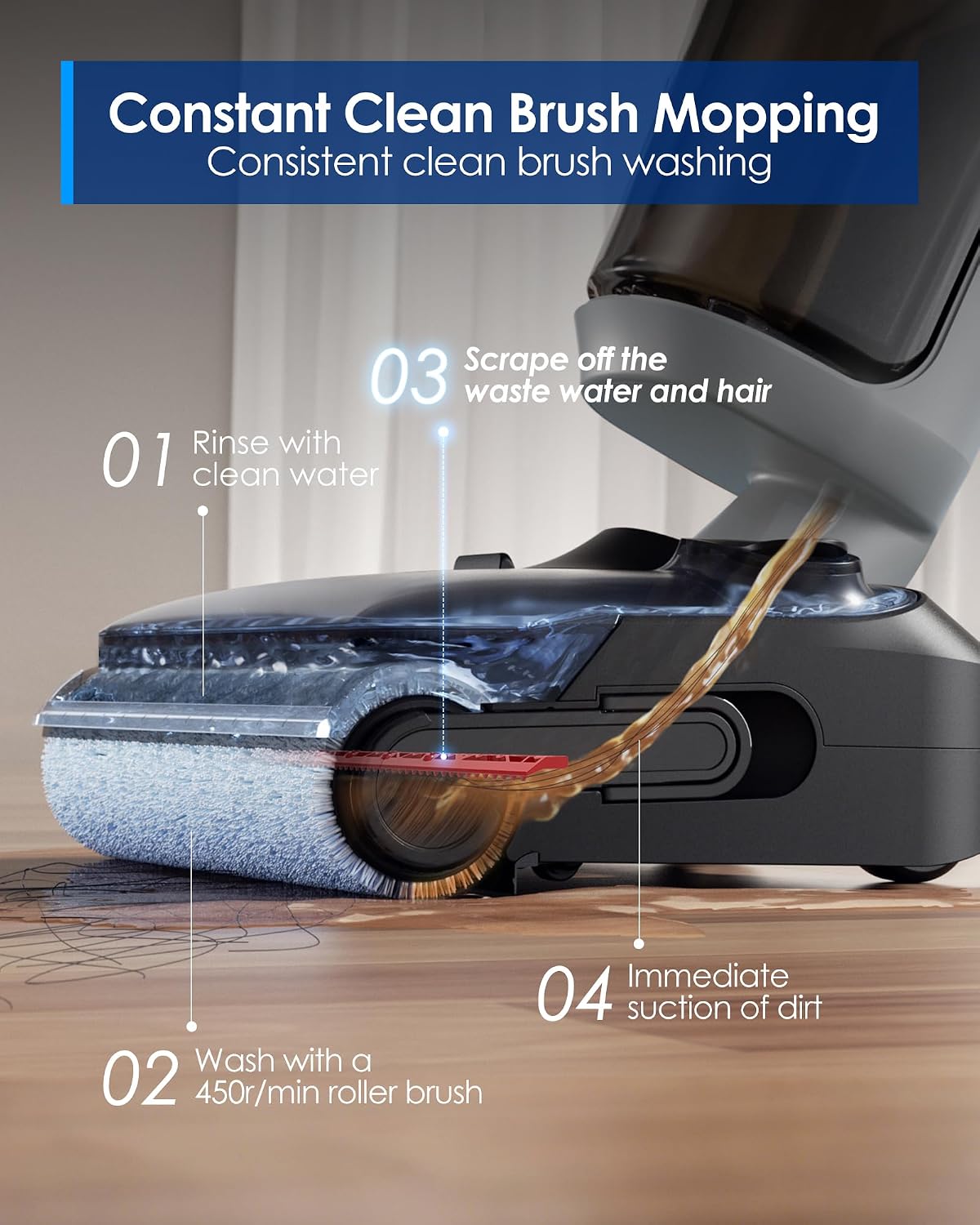 Tineco FLOOR ONE i5 Stretch Cordless Wet and Dry Vacuum Cleaner - constant clean brush mopping