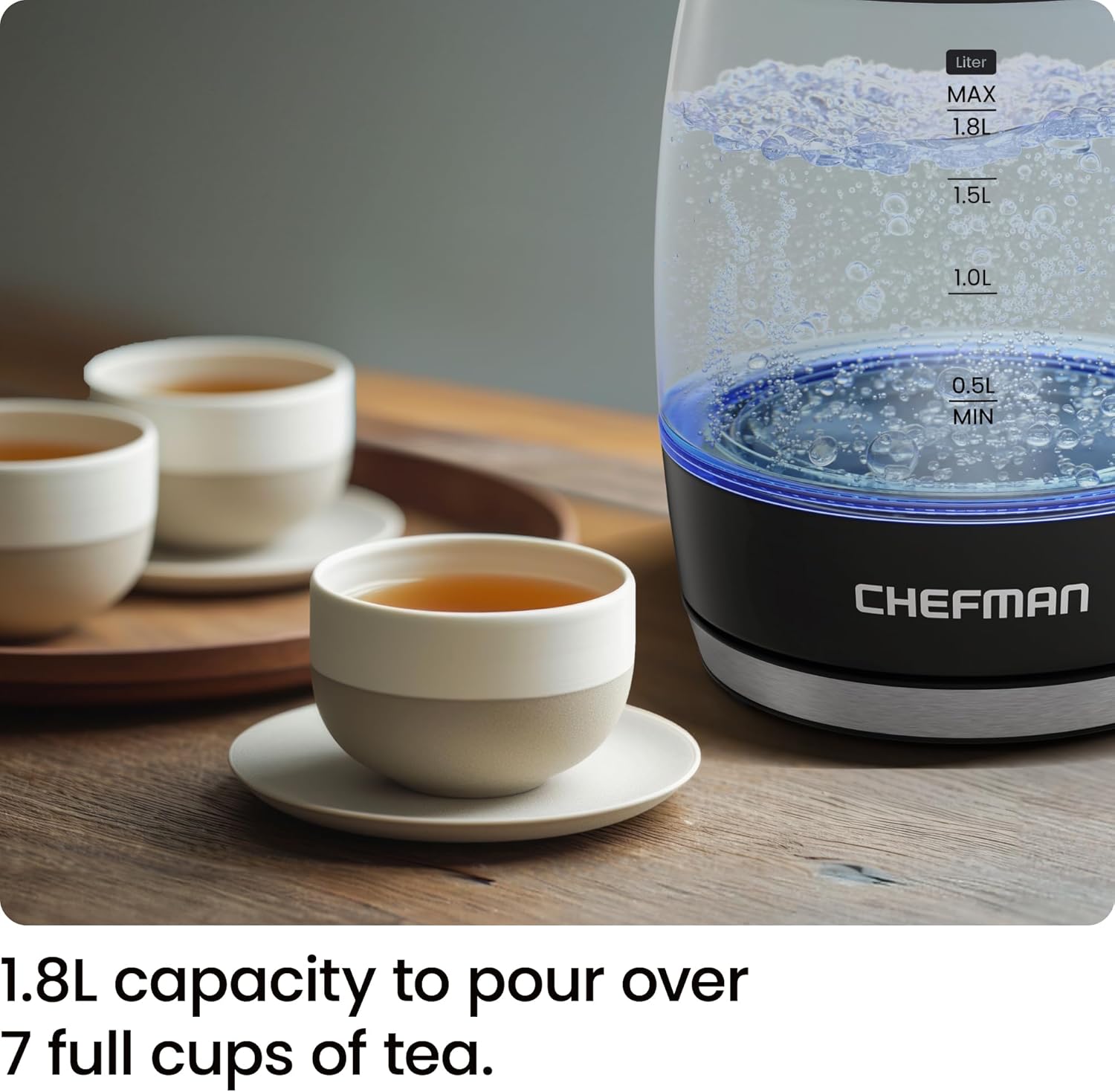Chefman Fast-Boil 1.8L Electric Glass Kettle | RJ11-18-CTI-UK