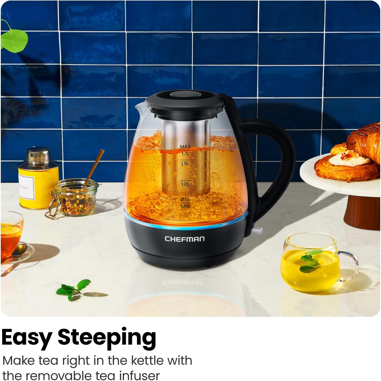 Chefman Fast-Boil 1.7L Electric Kettle with Tea Infuser | RJ11-17-GMRL-TI