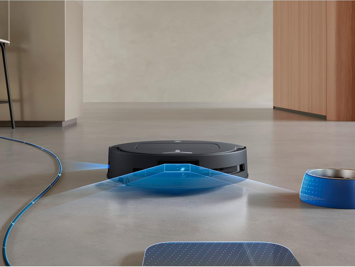Ecovacs DEEBOT T80 OMNI - Black - obstacle detection around cables and a pet bowl