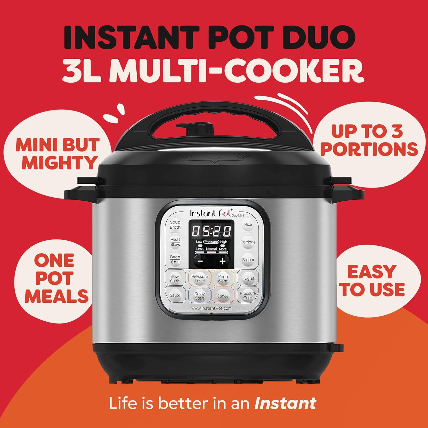 Instant Pot Duo Mini 3L 7-in-1 Electric Pressure Cooker – Black/Silver