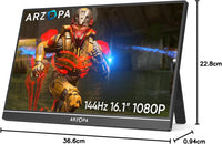 ARZOPA Z1FC 16.1" 144Hz Portable Gaming Monitor with Kickstand | Z1FC