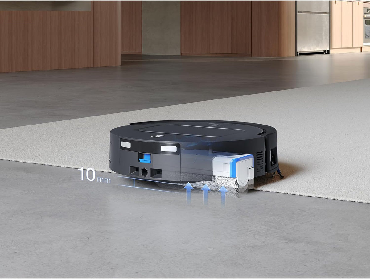Ecovacs DEEBOT T80 OMNI - Black - robot raising its mop as it moves onto a rug