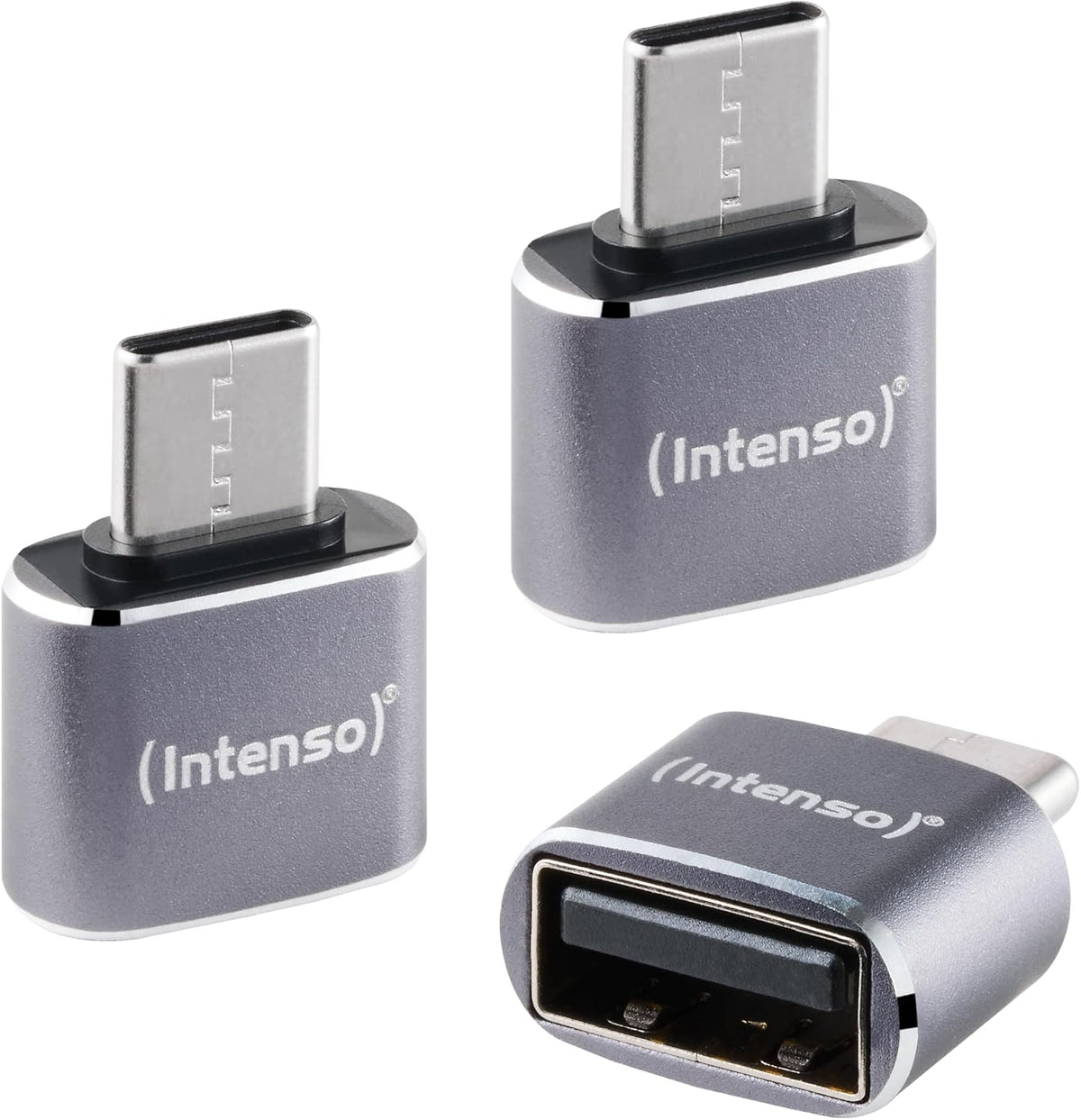 Intenso A480C USB-A to USB-C Adapter, 3 Pack - Grey - front view