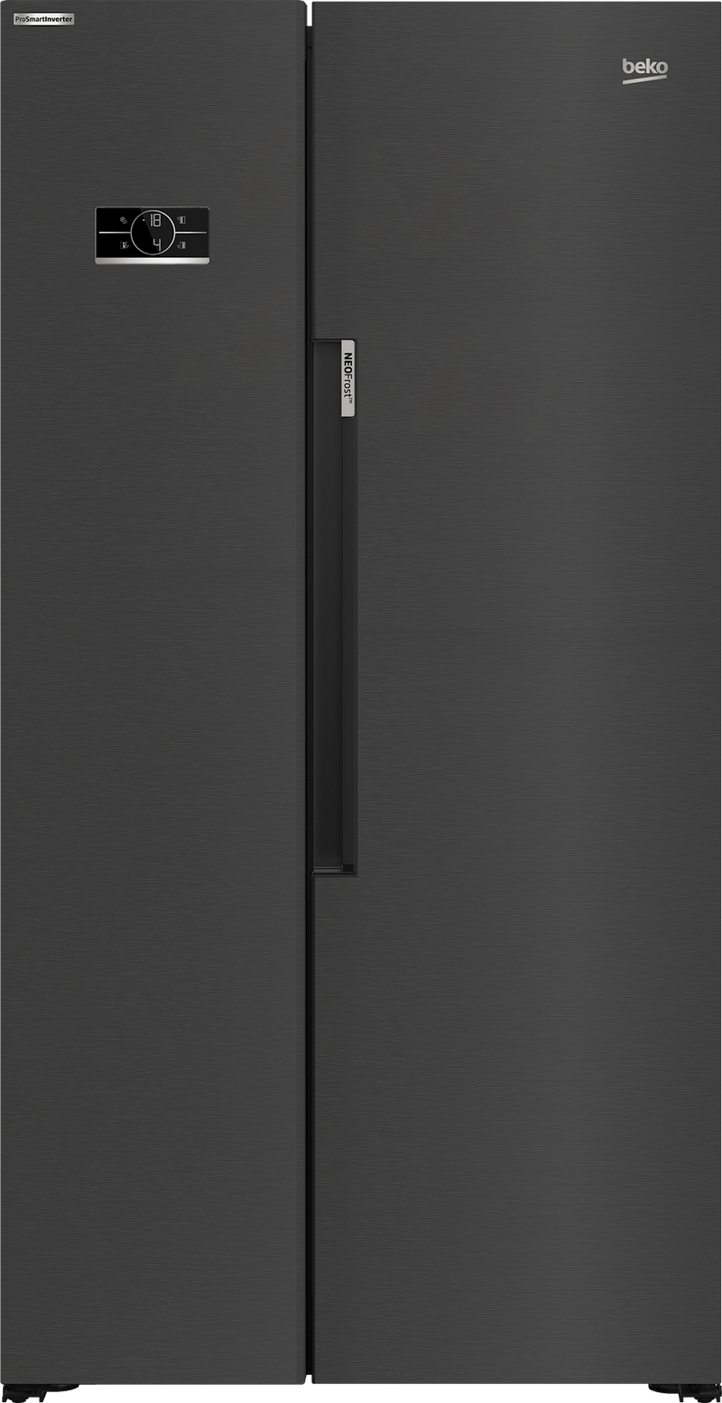 Beko Freestanding American Style Fridge Freezer with NeoFrost™ Black Steel | ASL1442VPZ