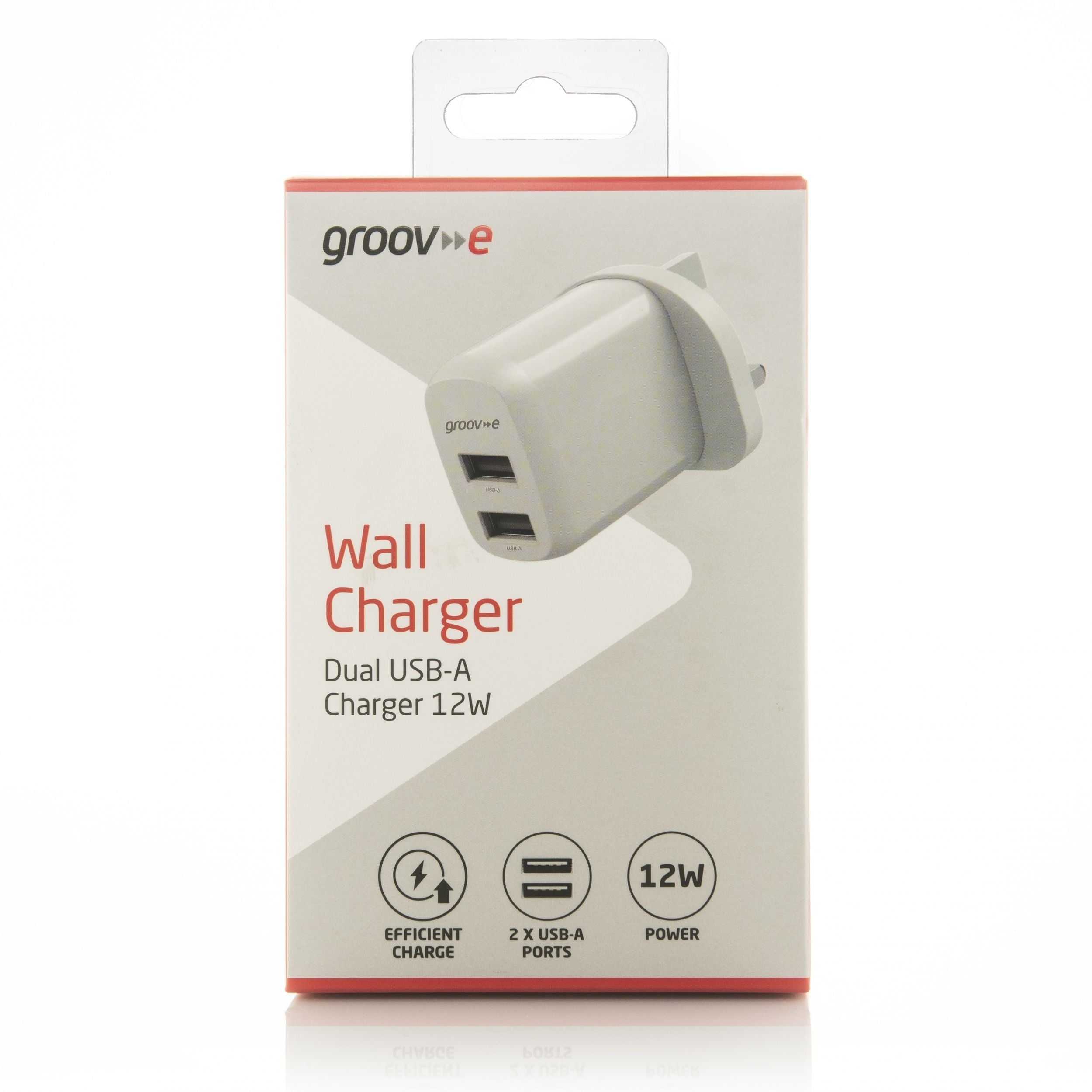 Groov-e Dual USB-A Wall Charger 12W White - official product image
