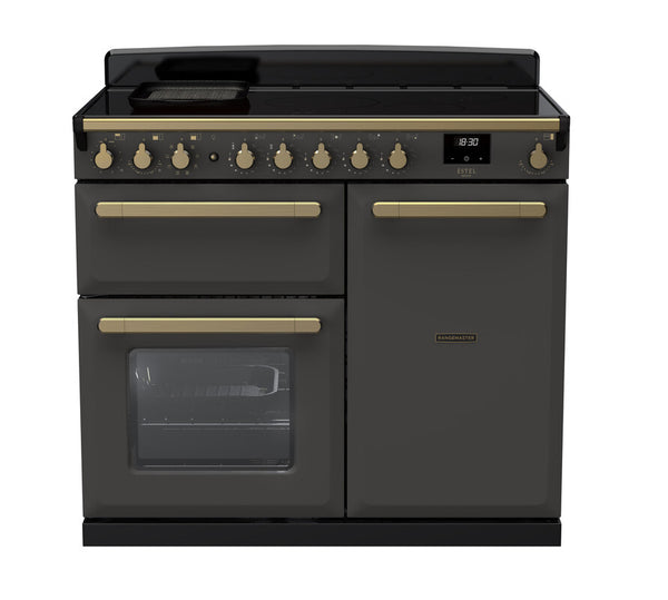 Rangemaster Estel Deluxe 100 Induction range cooker in Slate with Brass trim