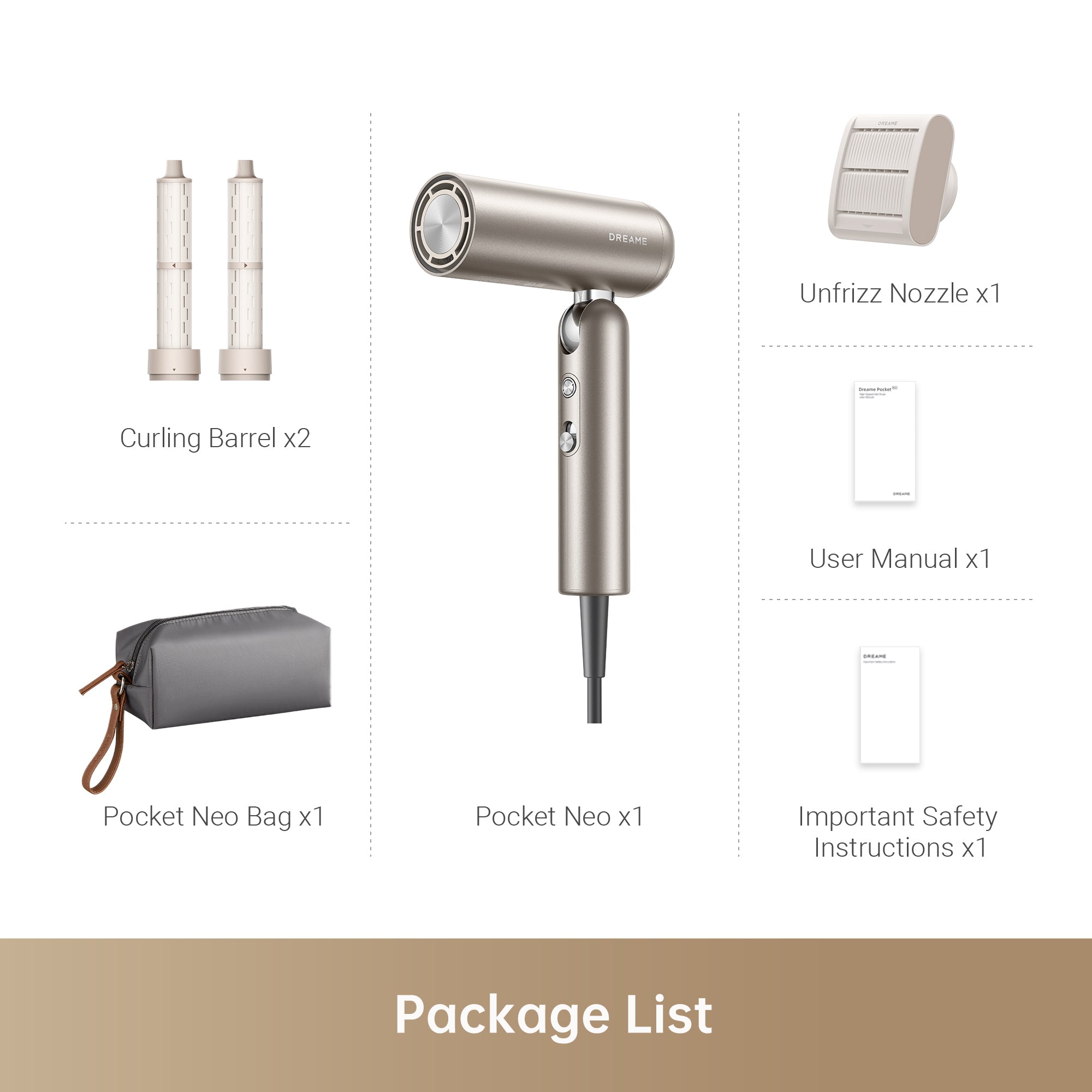 Dreame Pocket Neo High-Speed Hair Dryer Gold product image