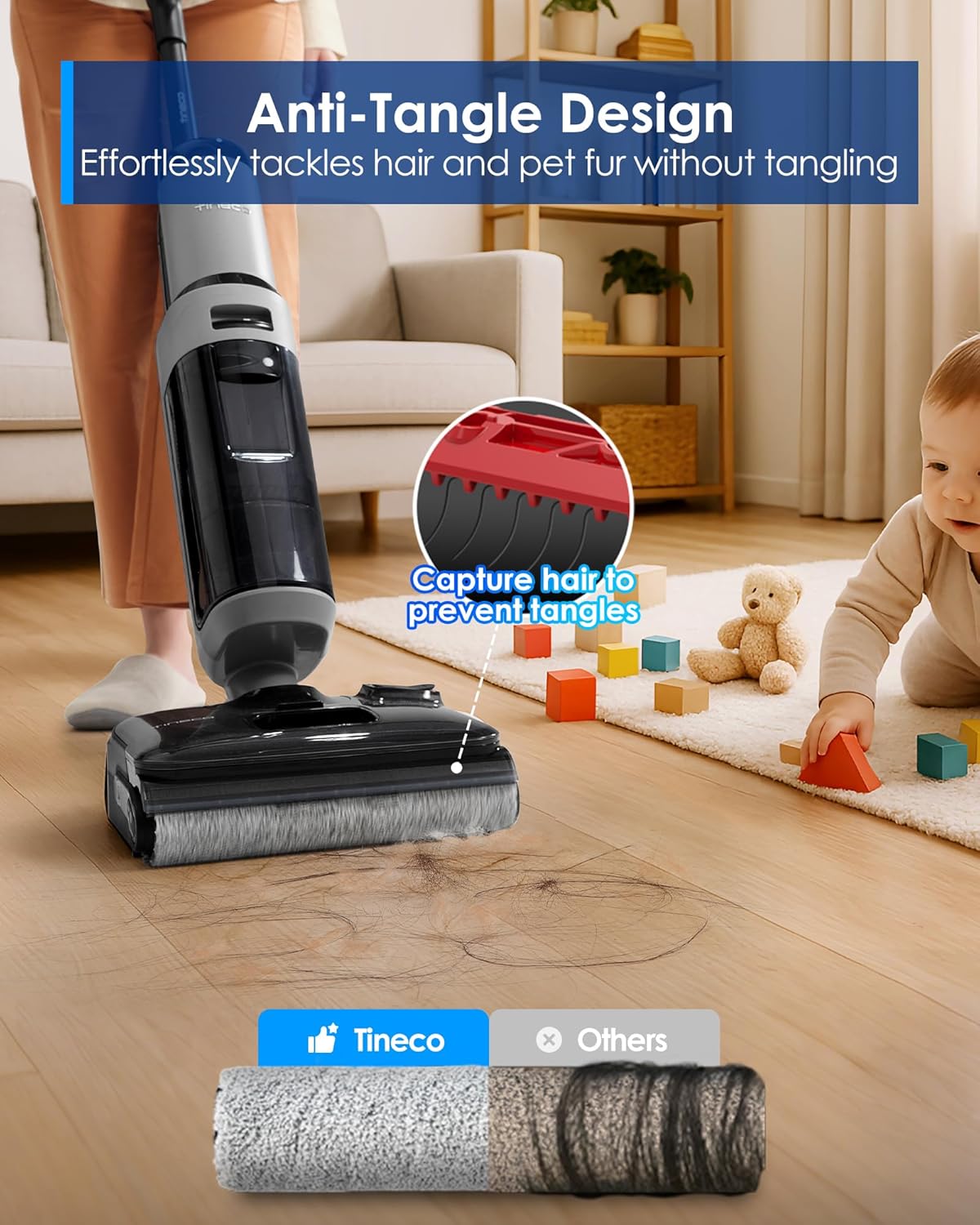 Tineco FLOOR ONE i5 Stretch Cordless Wet and Dry Vacuum Cleaner - anti-tangle design