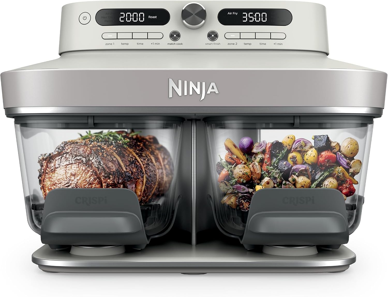 Ninja Crispi DualZone Glass Countertop Air Fryer, Bone, DD101IV2 — front view