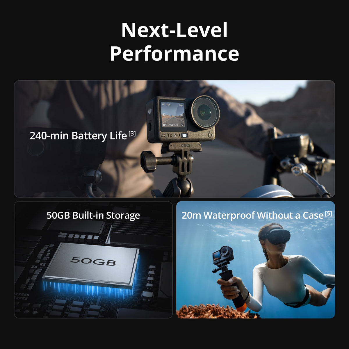DJI Osmo Action 6 8K Action Camera Standard Combo - battery, storage and waterproofing