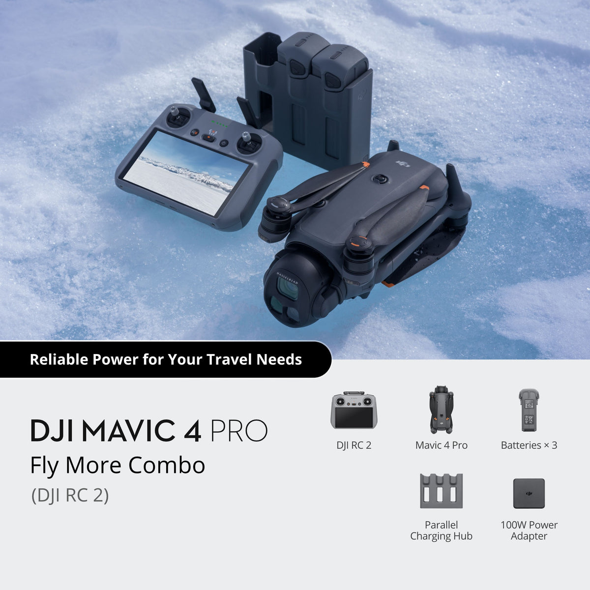 DJI Mavic 4 Pro Tri-Camera Drone Fly More Combo (DJI RC 2) - Fly More Combo contents