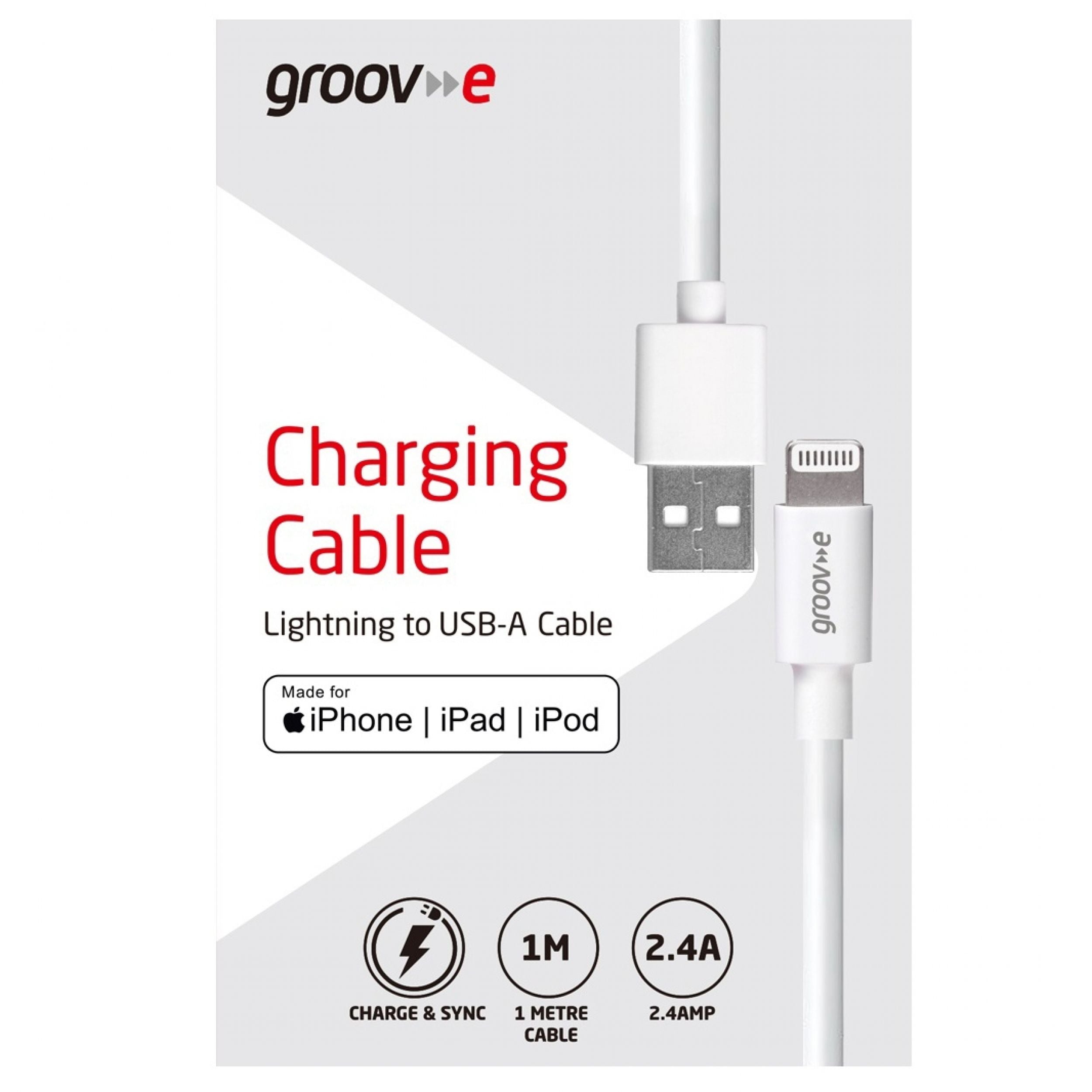 Groov-e MFI Lightning to USB-A Charging Cable 1m - official product image