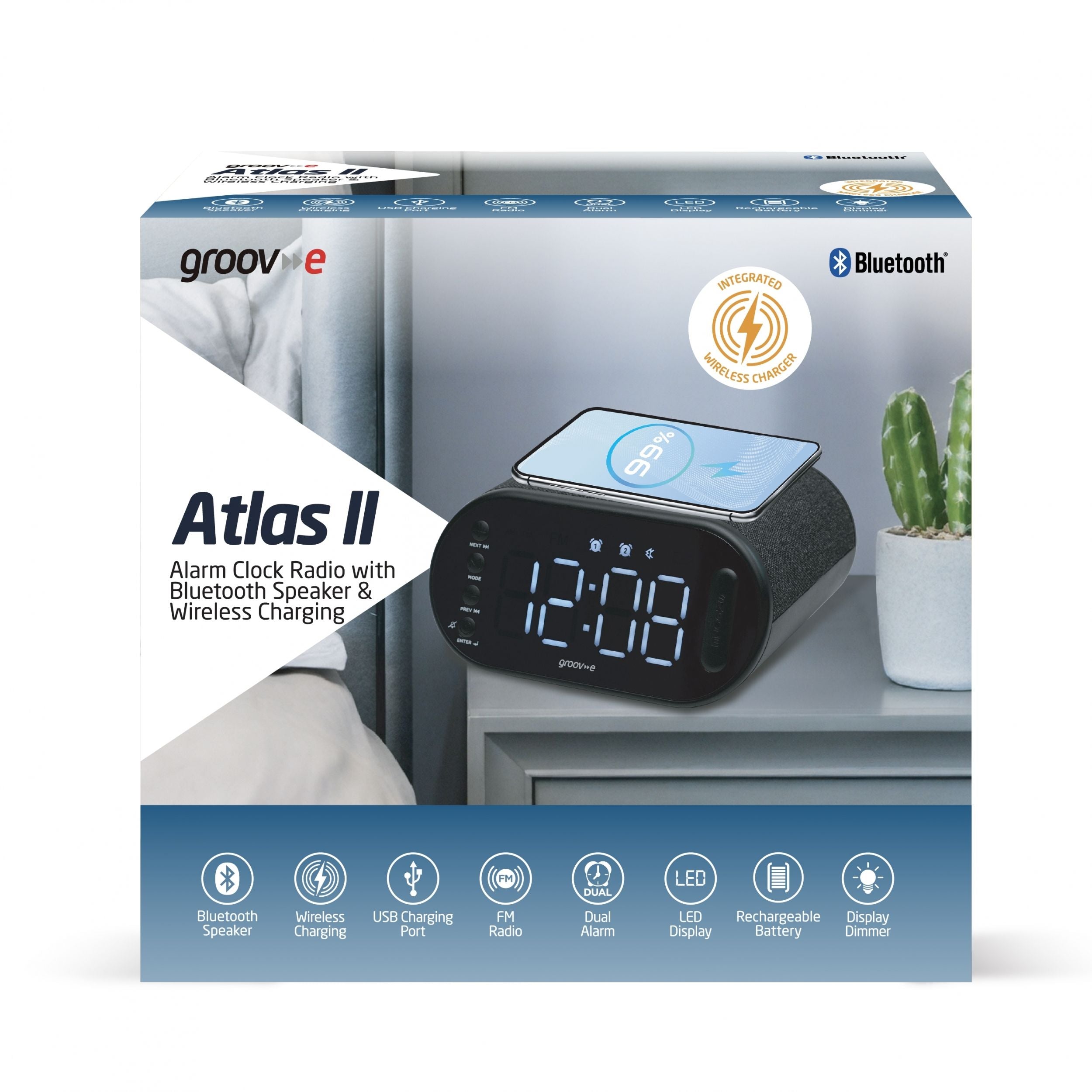 Groov-e Atlas II Bluetooth Alarm Clock Radio Black - official product image