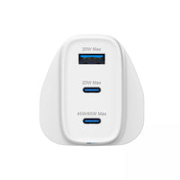 Groov-e 65W 3-Port GaN Wall Charger White - official product image