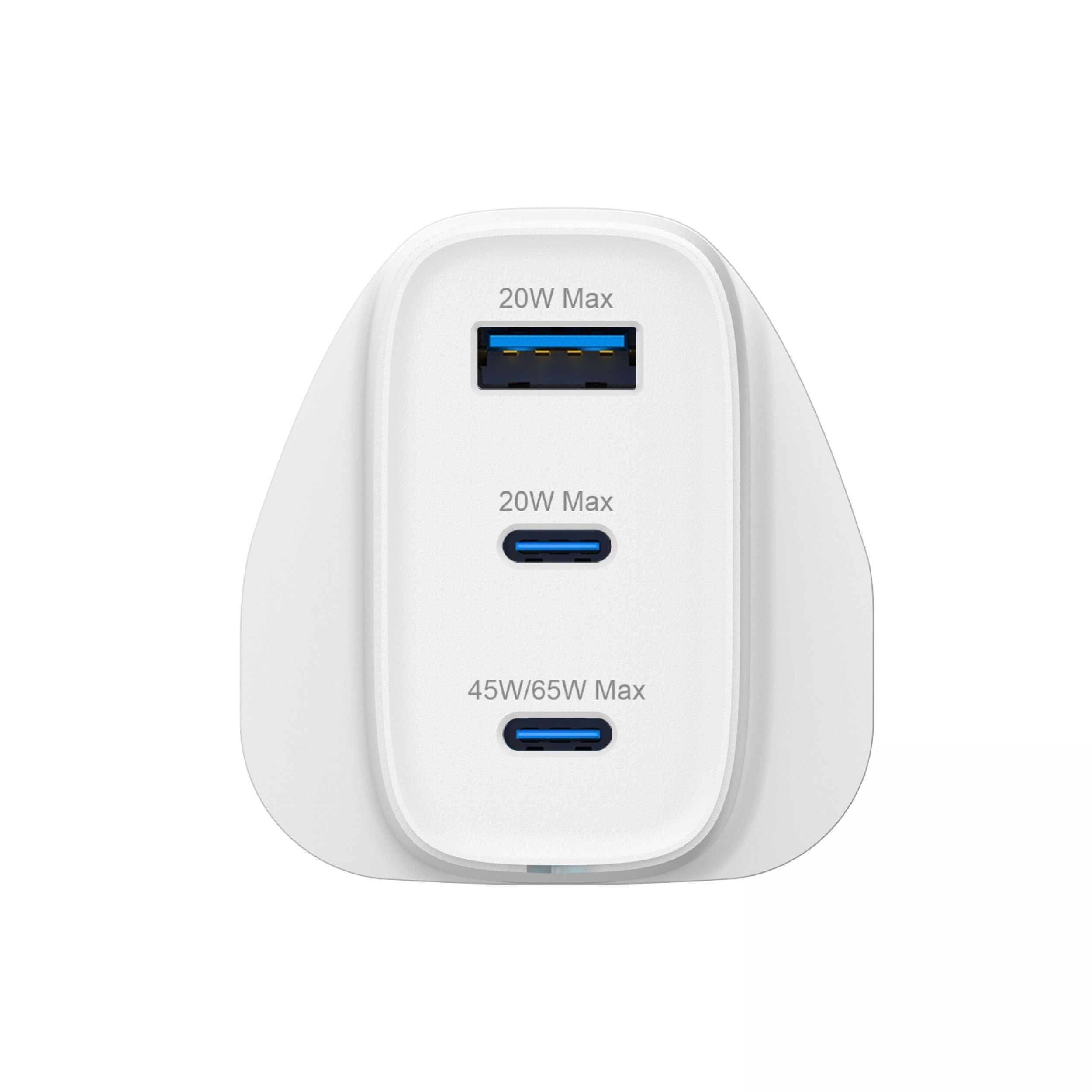 Groov-e 65W 3-Port GaN Wall Charger White - official product image