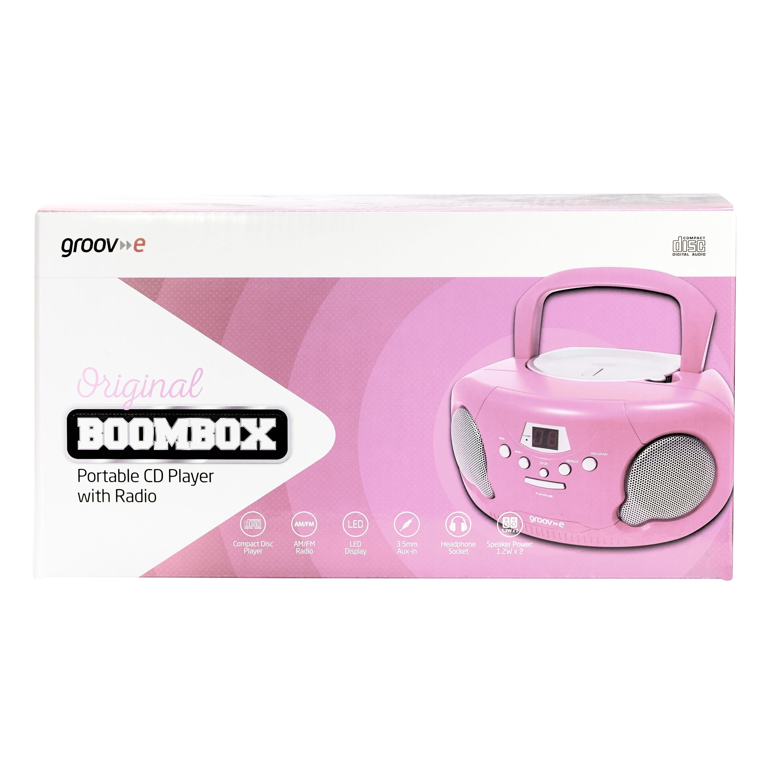 Groov-e Original Boombox CD Player with AM/FM Radio Pink - official product image